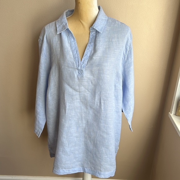 Tahari Womens Plus sz 2X Linen Blouse Top Nwt Blue - Picture 1 of 3